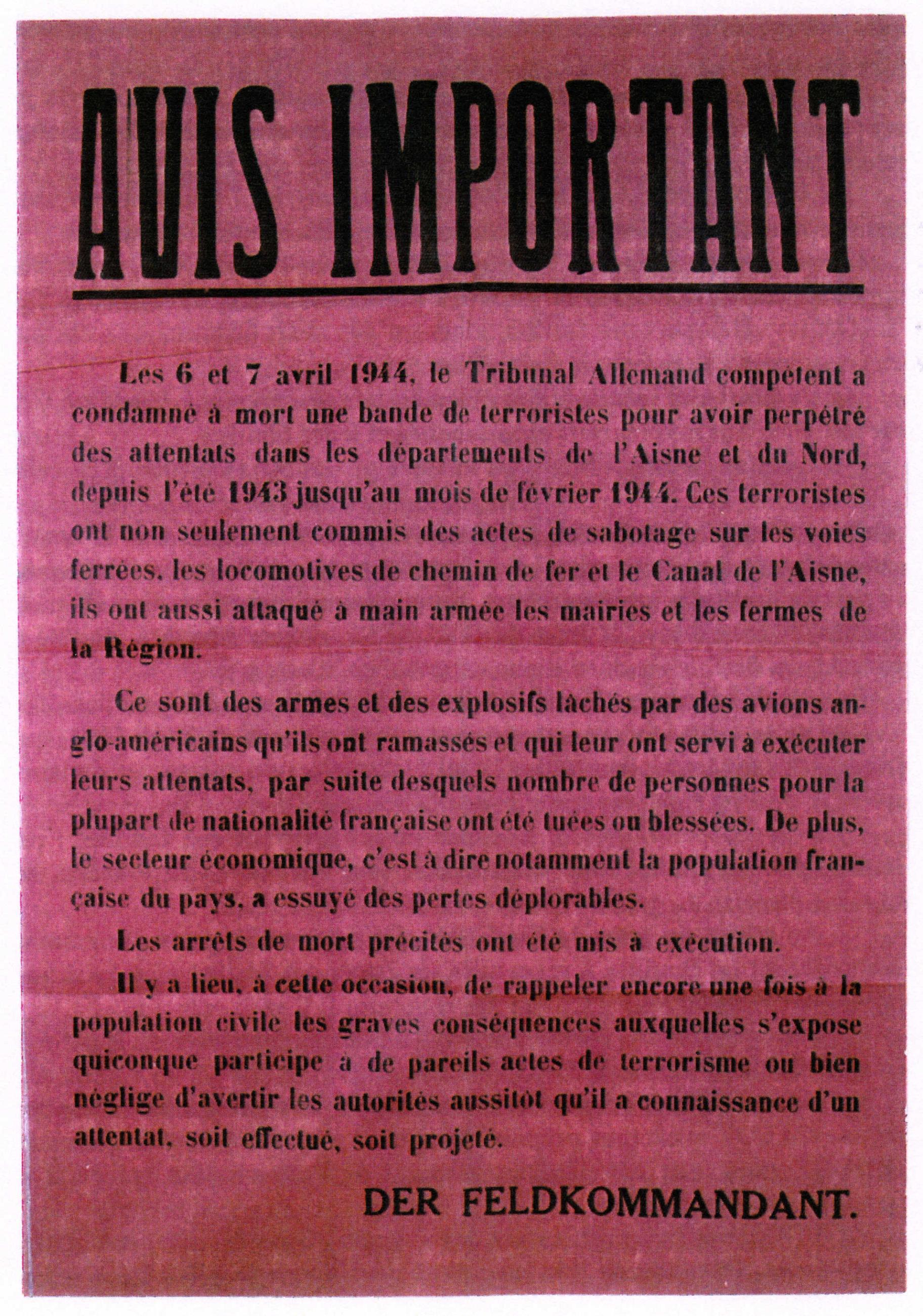 L'affiche rouge de Saint-Quentin ©Archives du Musée de la Résistance et de la Déportation de Tergnier