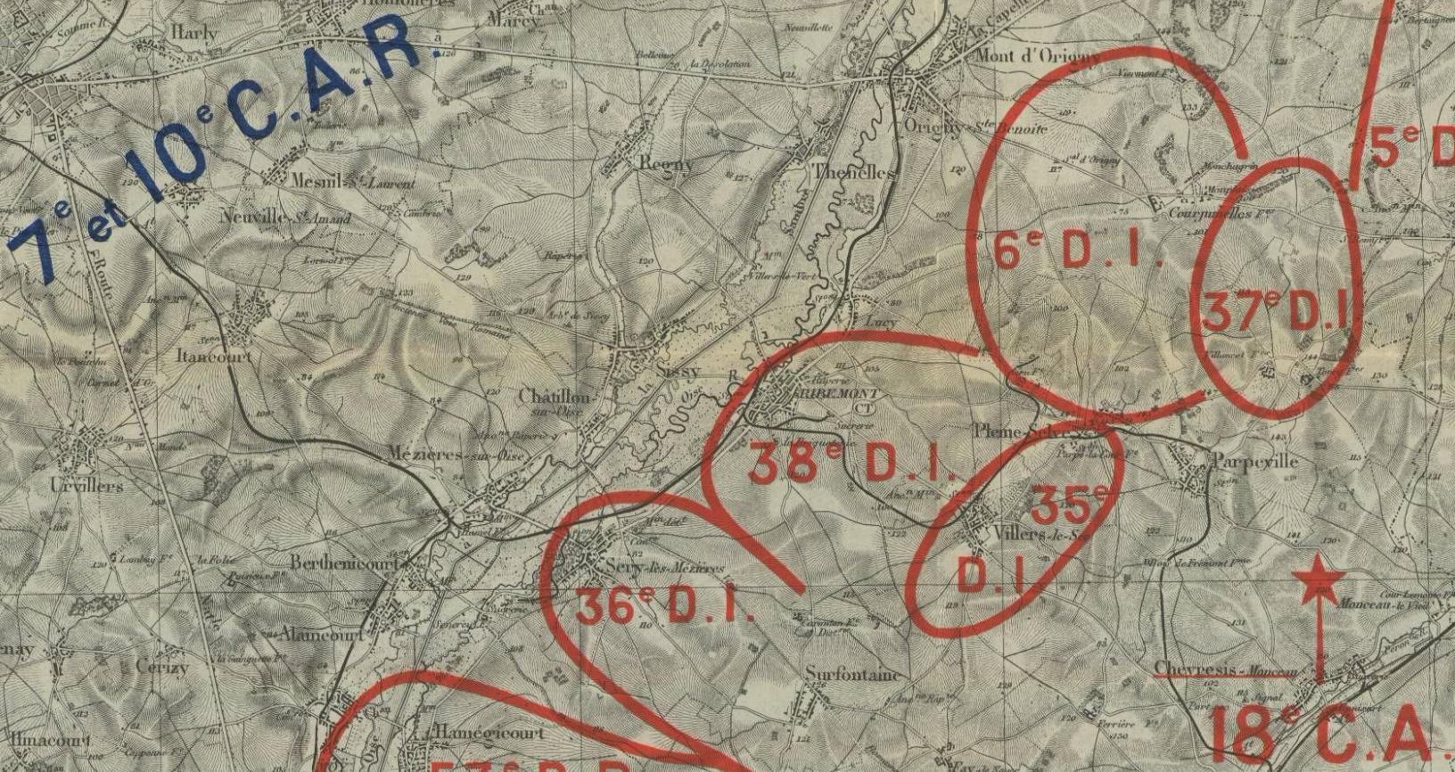 Situation de la Ve Armée le 29 août 1914, au soir, et en particulier du 18e corps d'armée
