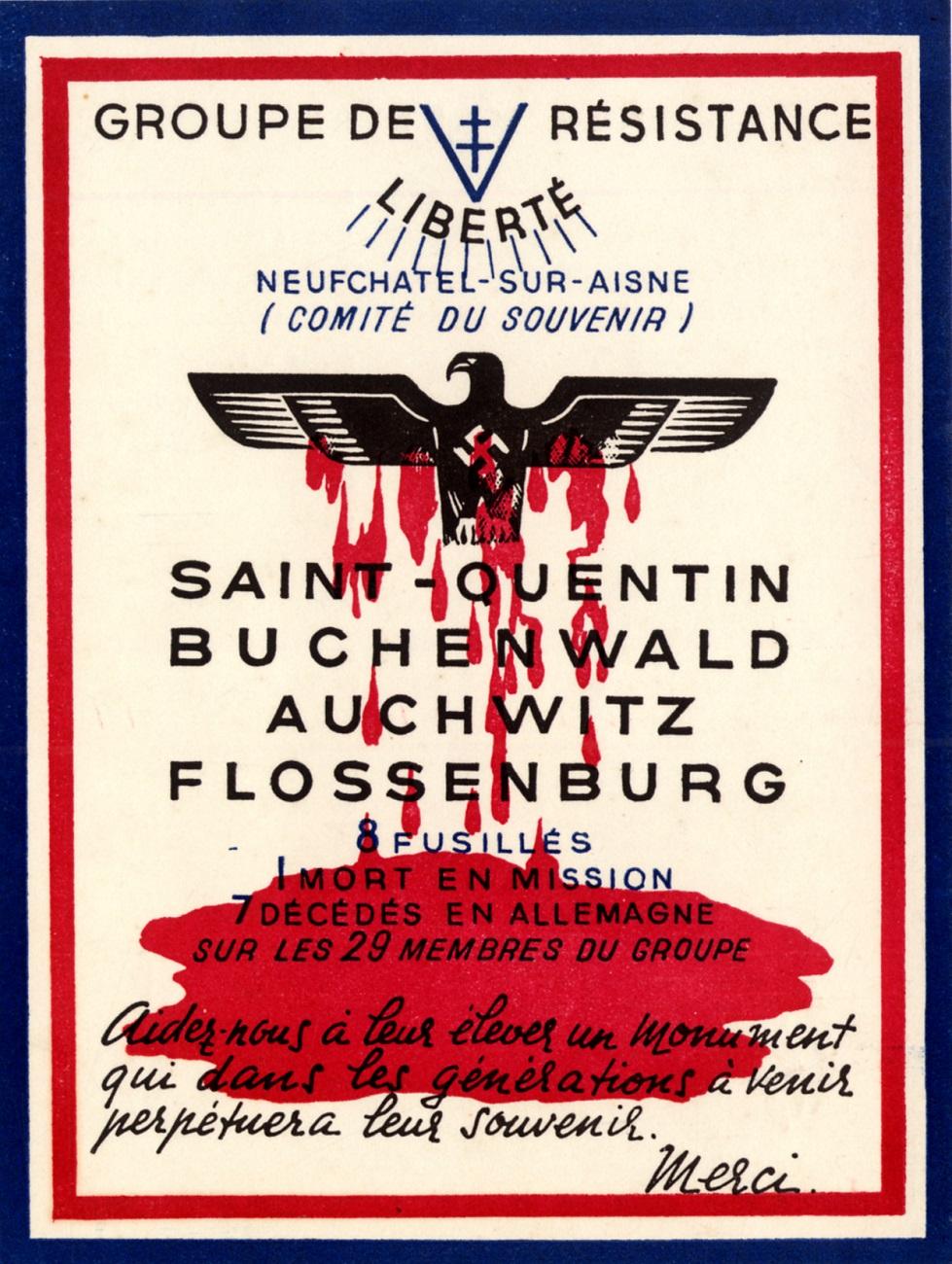 Affiche du Comité du Souvenir du Groupe Liberté ©Arch. dép. Aisne E-dépôt 479 Liberté