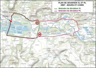 Plan de déviation VL et PL Bourg-et-comin © CD02 Plan de déviation VL et PL Bourg-et-comin © CD02