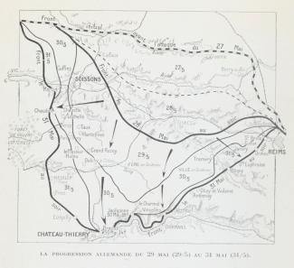 Carte de la progression allemande fin mai 1918 ©BNF Gallica