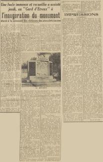 L'inauguration du monument dans l'Aisne Nouvelle du samedi 10 mai 1947 L'inauguration du monument dans l'Aisne Nouvelle du samedi 10 mai 1947