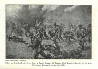 Représentation héroïque de la progression du 1er régiment à pied de la Garde à Colonfay Représentation héroïque de la progression du 1er régiment à pied de la Garde à Colonfay