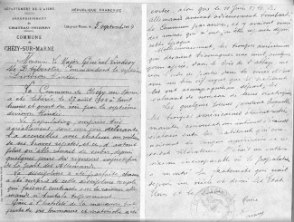 Lettre de la commune de Chézy-sur-Marne au général Sylvester ©Archives de la 7th Armored Division