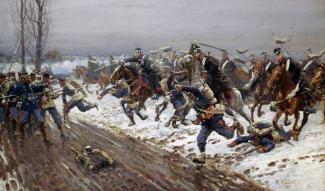 La charge du 7e Uhlans à la bataille de Saint-Quentin par Richard Knötel La charge du 7e Uhlans à la bataille de Saint-Quentin par Richard Knötel