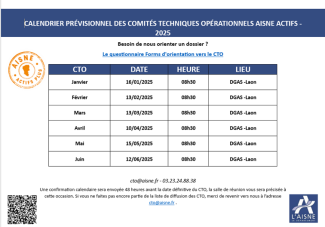 Calendrier prévisionnel CTO Aisne actifs 2025 Calendrier prévisionnel CTO Aisne actifs 2025