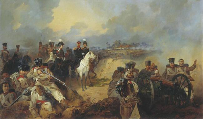Les troupes russes à la bataille de Montmirail, par Mikhail Mikeschin (1857) Les troupes russes à la bataille de Montmirail, par Mikhail Mikeschin (1857)
